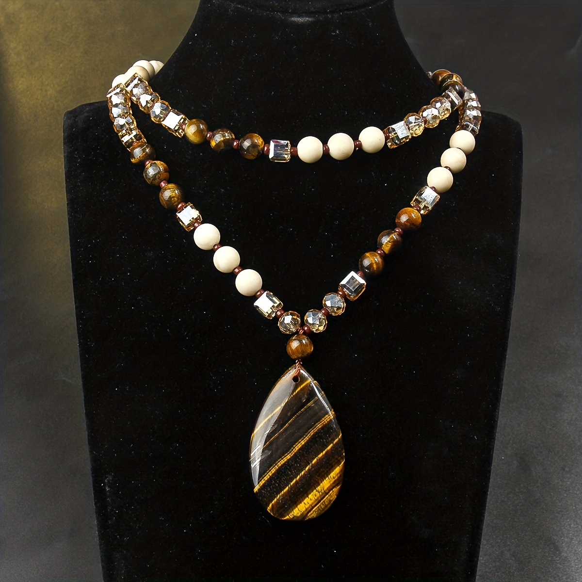 Fashionable Vintage Style Natural Stone Pendant Necklace, Gift